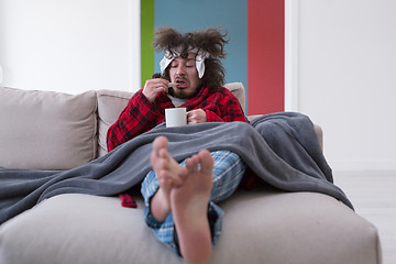 Image showing young Man with flu and fever