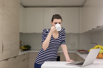 Image showing woman drinking coffee enjoying relaxing lifestyle