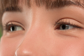 Image showing The close up eyes on face of young beautiful caucasian girl