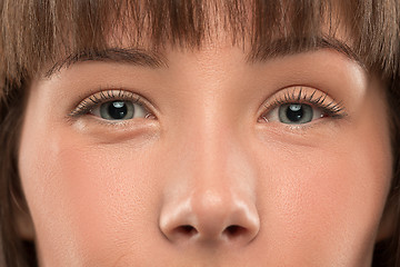 Image showing The close up eyes on face of young beautiful caucasian girl