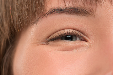 Image showing The close up eye on face of young beautiful caucasian girl