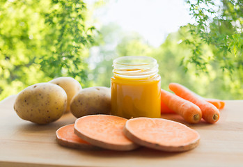 Image showing vegetable puree or baby food in glass jar
