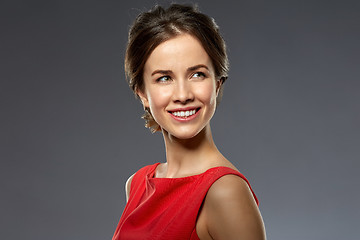 Image showing portrait of beautiful young woman in red dress