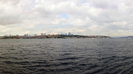 Image showing Landscape panoramic view from the sea to the historical part of Istanbul, Turkey.