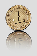 Image showing Gold coin litecoin on white glossy background