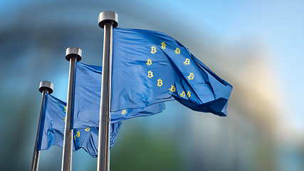 Image showing Bitcoin Currency Symbol on EU Flag