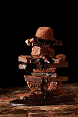 Image showing Heap of broken pieces chocolate