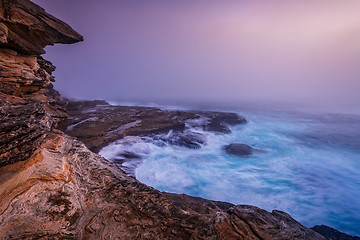 Image showing Coastal seascape with an eerie thick fog