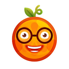 Image showing Emoji - smart smiling orange with glasses. Isolated vector.