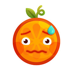 Image showing Emoji - worry orange with drop of sweat. Isolated vector.