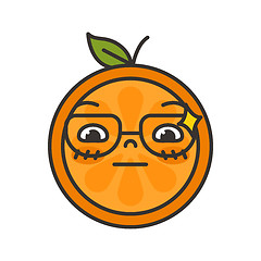 Image showing Emoji - smart smiling orange with glasses. Isolated vector.