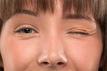 Image showing The close up eyes on face of young beautiful caucasian girl