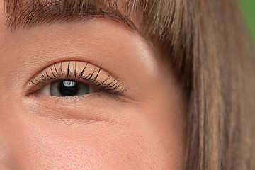 Image showing The close up eye on face of young beautiful caucasian girl