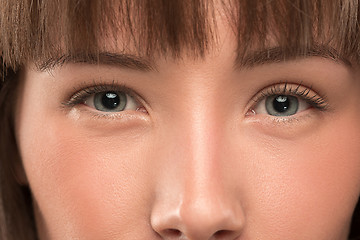 Image showing The close up eyes on face of young beautiful caucasian girl