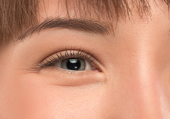 Image showing The close up eye on face of young beautiful caucasian girl