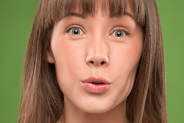 Image showing The close up eyes on face of young beautiful caucasian girl