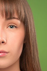 Image showing The close up eyes on face of young beautiful caucasian girl