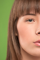 Image showing The close up eyes on face of young beautiful caucasian girl