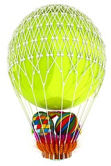 Image showing Hot Air Balloon with a basket of multicolored wheat and Easter e