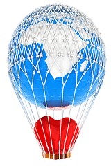 Image showing Hot Air Balloon of Earth with heart.  Global wedding concept. 3d