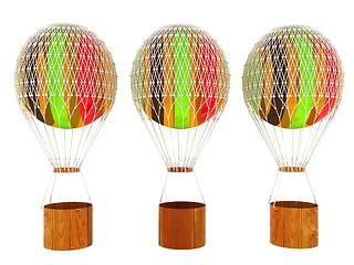 Image showing Set of Hot Colored Air Balloons and a basket. 3d render