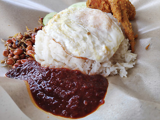 Image showing Nasi lemak served in the restaurant