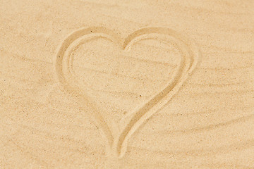 Image showing picture of heart in sand on summer beach