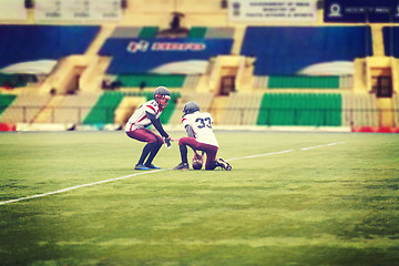 Image showing american football players practicing football kickoff