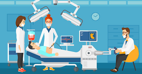 Image showing Doctor performing operation involving robot.