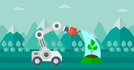 Image showing Robot watering tree outdoor.