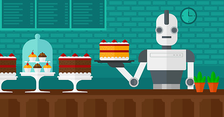 Image showing Robot waiter working at pastry shop.