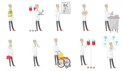 Image showing Senior caucasian doctor vector illustrations set.