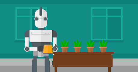 Image showing Robot housekeeper watering flowers.