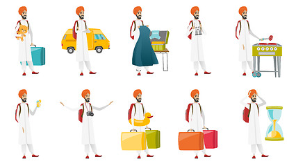 Image showing Muslim traveler vector illustrations set.