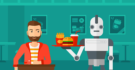 Image showing Robot making coffee for a client at coffee shop.