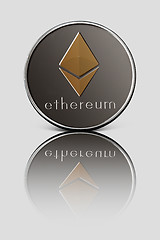 Image showing Silver coin ethereum presented on a white glossy background