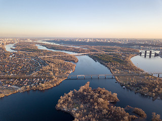 Image showing Landscaped view of the city of Kiev with the Dnieper River, the left side of the city