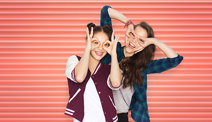 Image showing happy teenage girls or friends having fun