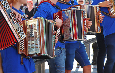 Image showing Group of young accordion players 