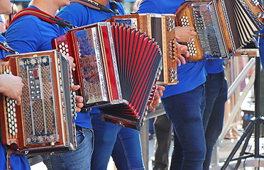 Image showing Group of young accordion players