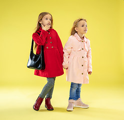 Image showing A full length portrait of a bright fashionable girls in a raincoat