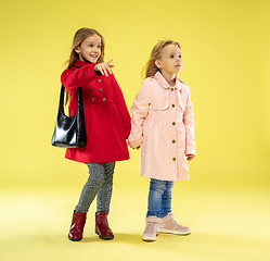 Image showing A full length portrait of a bright fashionable girls in a raincoat