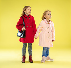 Image showing A full length portrait of a bright fashionable girls in a raincoat