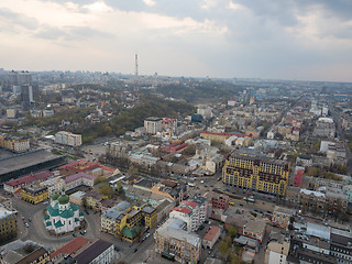 Image showing Aerial view of the Podol district and the church of St. Nicholas the Pristisk. Kiev, Ukraine