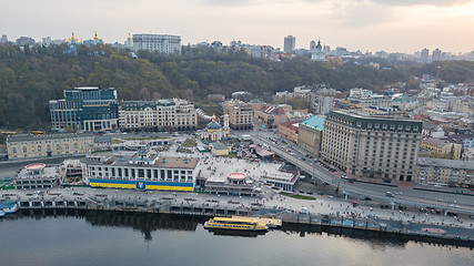 Image showing Aerial view of River Port, Podil and Postal Square in Kiev, the capital of Ukraine