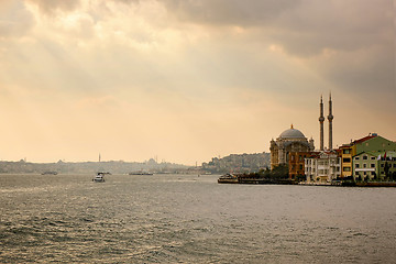 Image showing Ortakoy Mosque on the banks of the Bosphorus,