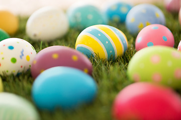 Image showing colored easter eggs on artificial grass