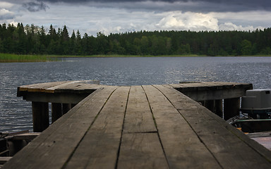 Image showing View Of The Forest Lake From A Wooden Pier