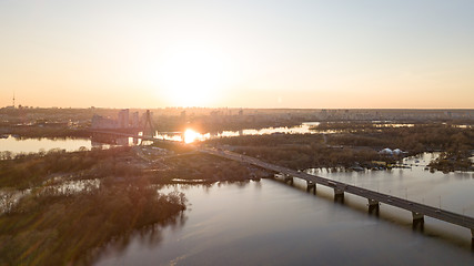 Image showing North Bridge at sunset across the Dnieper River in Kiev, Ukraine