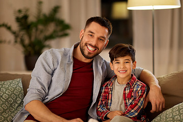 Image showing portrait of happy father and little son at home